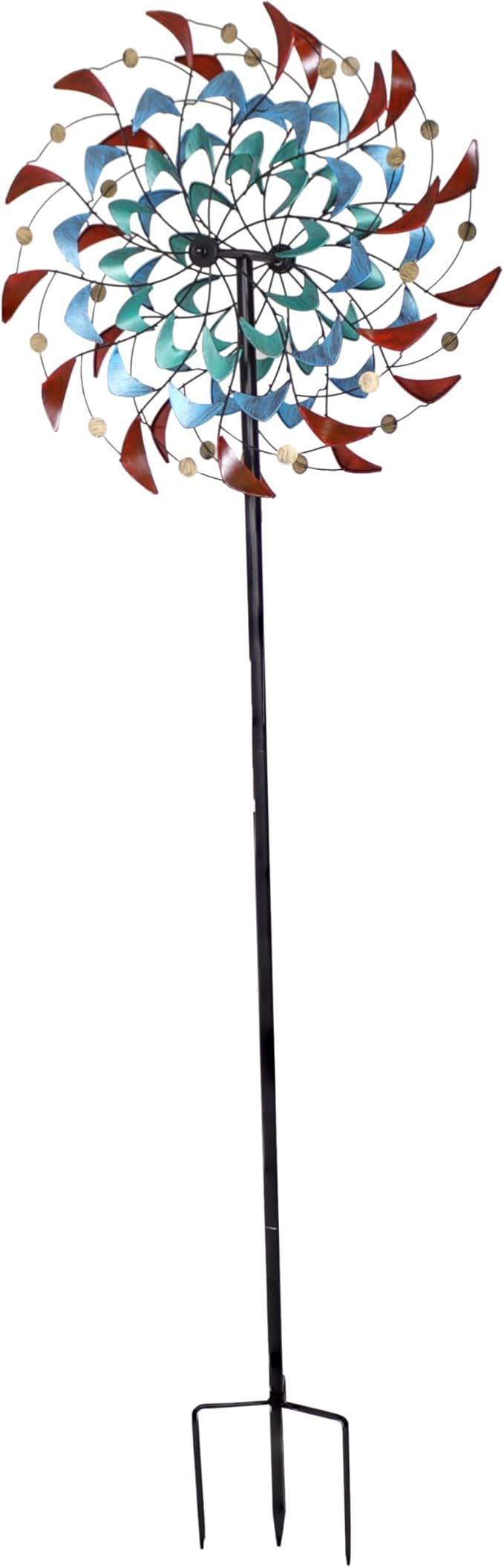 Sunnydaze Rainbow Breezes Metal Garden Wind Spinner - Removable Pole Sections for Adjustable Height - Dual-Motion Blades - 84" H