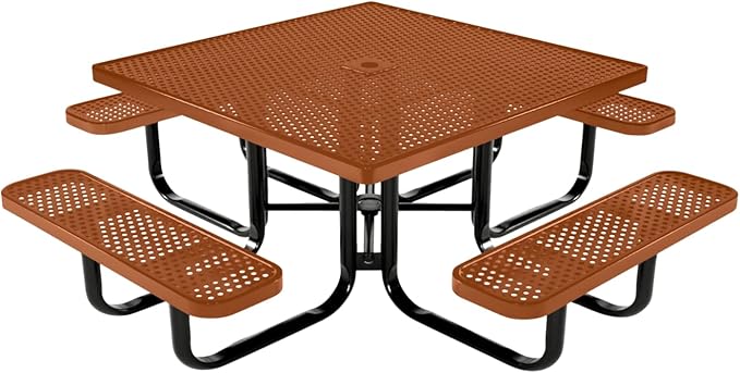 COATEDOUTDOORFURNITURE Heavy-Duty Portable Outdoor Kids Table with Umbrella Hole, Punched Steel Kids Picnic Table, Commercial-Grade, Made in America (46 in, Square, Childrens, Textured Copper)