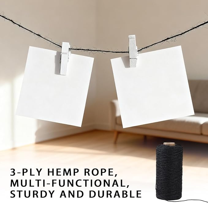 1mm 328 Feet Black Natural Jute Twine, for Crafts Gift, Craft Projects, Wrapping, Bundling, Packing, Holiday Packaging Twine, Gardening and More, Jute Rope to Use Around The House and Garden