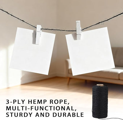 1mm 328 Feet Black Natural Jute Twine, for Crafts Gift, Craft Projects, Wrapping, Bundling, Packing, Holiday Packaging Twine, Gardening and More, Jute Rope to Use Around The House and Garden