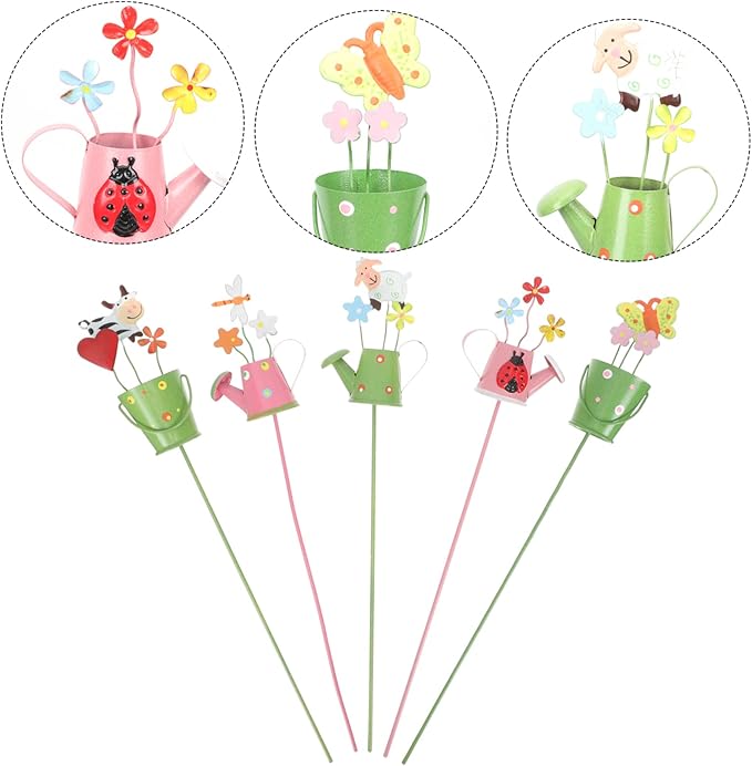 5pcs Metal Plant Picks Decorative Garden Stake Picks for Flower Pots Plant Decorations for Lawn Patio and Home