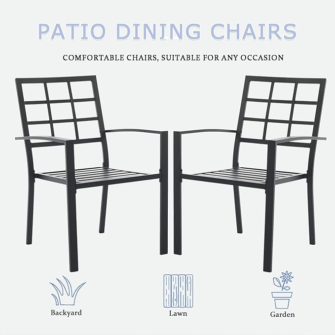 Outdoor Dining Chairs Set of 4, Aluminum Frame Stackable Patio Dining Chairs with Armrest, Wrought Iron Patio Bistro Chairs for Lawn, Backyard, Garden, Porch