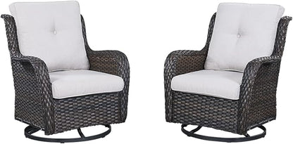 HUMMUH 5 Pieces Outdoor Furniture Set Patio Furniture Wicker Outdoor Sectional Sofa with Swivel Rocker Chairs,Outdoor Ottomans for Patio