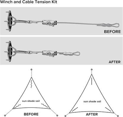 Sun Shade Sail Hardware Kit- 18' Ft (6'x3) Steel Tension Cable with Winch Kit Pad Eyes Snap Hooks Sunshades Installation Kit for Triangle Shade Sails Deck Patio Yard