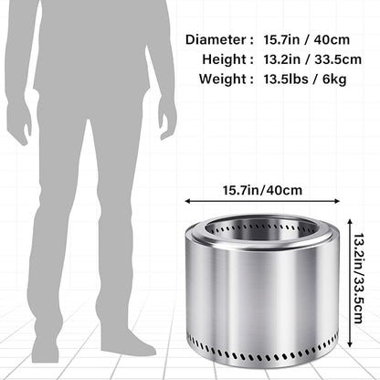 HGD 16 inch Smokeless Fire Pit for Outside, Stainless Steel Fire Pits, Smokeless FirePit Outdoor for Camping Backyard Patio Garden Picnic