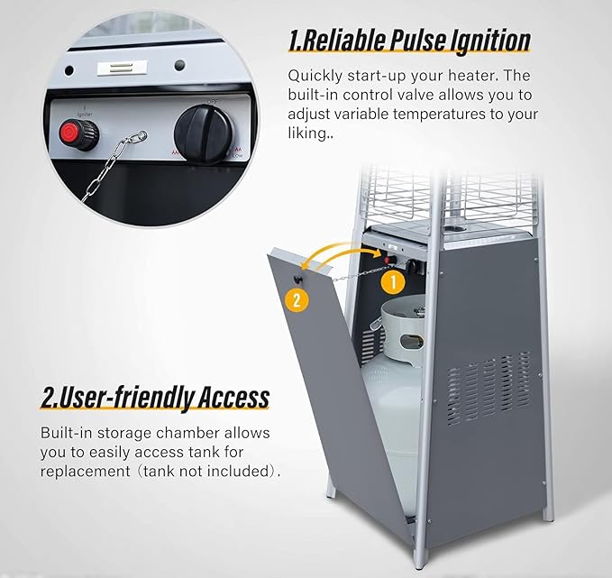 LAUSAINT HOME Pyramid Patio Heater, 48,000 BTU Outdoor Patio Heater All Stainless Steel, Upgraded Quartz Glass Tube Propane Heater for Backyard Commercial, Tip-Over Protection, Cover & Wheels