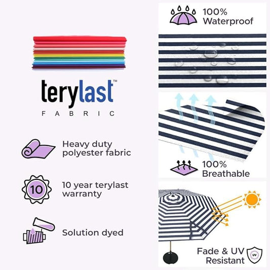 Midtown Umbrellas The Swilt 8 Feet Patio Umbrella in Terylast Zebra (Black/White Stripes) Polyester Fabric - Fiberglass Ribs, Auto-Tilt Aluminum Frame For Backyard, Deck, Garden, Pool - White Pole