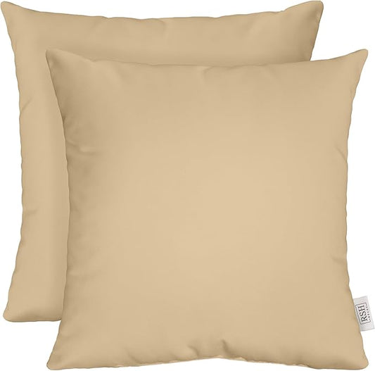 RSH DECOR: Square Throw Pillows Set of 2 | 24” x 24” | All-Weather Spun Fabric | Water and Fade-Resistant | Outdoor Accent Pillows for Patio Furniture | Tan