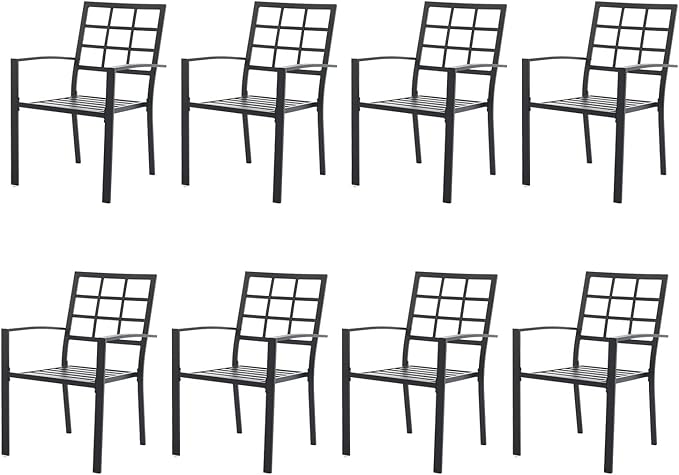 Outdoor Dining Chairs Set of 8, Aluminum Frame Stackable Patio Dining Chairs with Armrest, Wrought Iron Patio Bistro Chairs for Lawn, Backyard, Garden, Porch