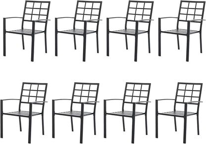 Outdoor Dining Chairs Set of 8, Aluminum Frame Stackable Patio Dining Chairs with Armrest, Wrought Iron Patio Bistro Chairs for Lawn, Backyard, Garden, Porch