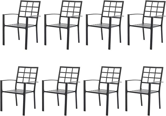 Outdoor Dining Chairs Set of 8, Aluminum Frame Stackable Patio Dining Chairs with Armrest, Wrought Iron Patio Bistro Chairs for Lawn, Backyard, Garden, Porch