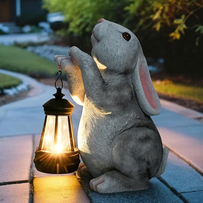 Solar Rabbit Garden Statues， Outdoor Bunny Figurines Decorations for Patio Yard Lawn Ornaments Christmas Housewarming Gift.