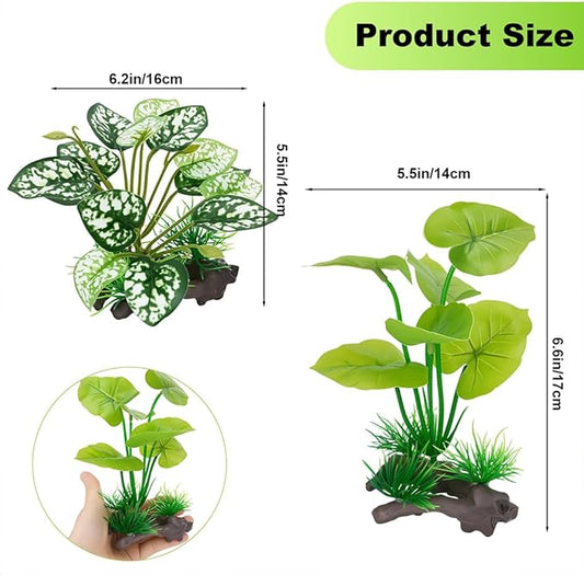 3-Pack Artificial Aquarium Plants Set - 2×6 inch & 1×5 inch Realistic Plastic Fish Tank Decor with Weighted Base for Betta Tanks, Aquascaping, Reptile Terrariums