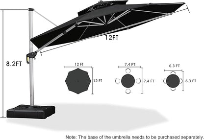 PURPLE LEAF 12 Feet Double Top Round Deluxe Patio Umbrella Offset Hanging Umbrella Outdoor Market Umbrella Garden Umbrella, Black