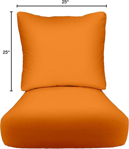 RSH DECOR Indoor Outdoor Deep Seating Chair Cushion with Pillow Back | All Weather Polyester Fabric | Seat 25" W x 25" D & Back 25" W x 21" H | Orange