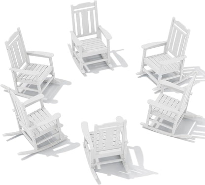 SERWALL Outdoor Rocking Chair Set of 6, Patio Rocking Chair Sets, HDPE Rocking Chair for Adults, White