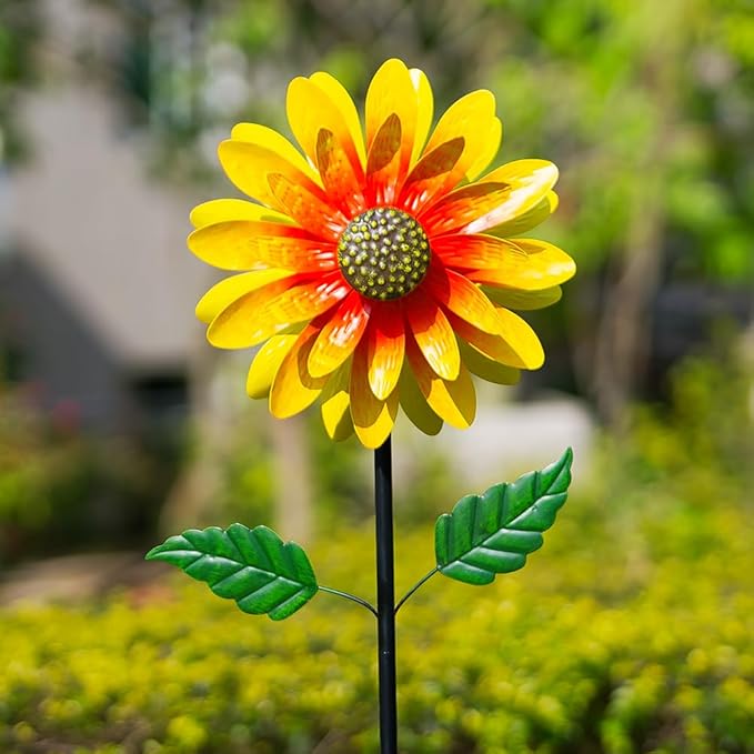 Viveta Sunflower Outdoor Wind Spinner, 4 Layers Metal Wind Spinners, Decorative Pinwheels for Yard Patio Lawn Garden