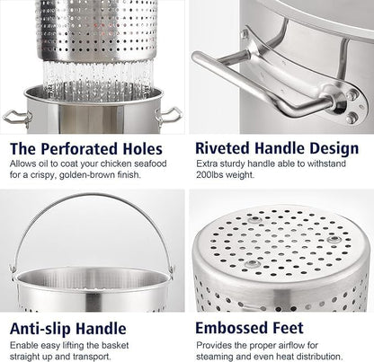 ARC 52QT Seafood Boiling Kit, 200,000BTU Propane Burner And Stainless Steel Crawfish Boil Pot w/Basket and Steamer Rack, For Outdoors Cooking and Steaming, Large Turkey Fryer Pot, Lobster Shrimp Pot