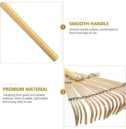 Wooden Garden Rake 20 Tines Hand Rake for Leaves Soil Spreading Lawn Care Yard Tool for Gardening Cleaning Landscaping