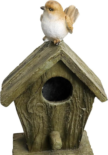 Outdoor Water Fountain with Birdhouse, 39.3inches Rustic Outdoor Water Fountains - Outdoor Cascading Waterfall with Decorative Birds & Buckets, Pump & Lights for Backyard Patio Decor