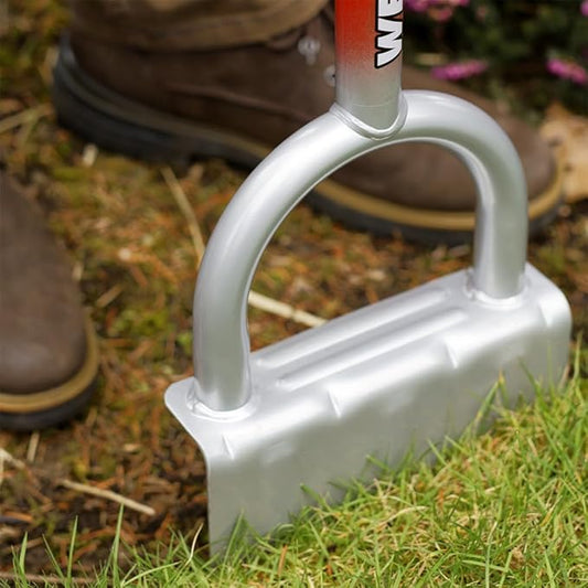 GARDEN WEASEL Edger-Chopper – Black Grip | Manual Lawn Edger Tool for Garden Beds, Sidewalks, Patios & Landscaping | T-Handle, Half Moon Blade | 91716-A