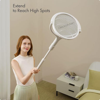 2-Pack GeckoMan Rotating Head Electric Fly Swatter Racket Rechargeable Bug Zapper Racket Bug Zapper Indoor Fly Zapper Mosquito Zapper Flies Killer for Indoors, with 2 Telescopic Extensions