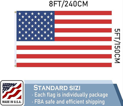 Nylon Embroidered American US Flag 5x8 FT 100% Made in The USA- Heavy Duty Vibrant Colors United States Flag with Embroidered Stars and Sewn Stripes for Home/Company/Indoor Outdoor Decoration (FMAA Certified)