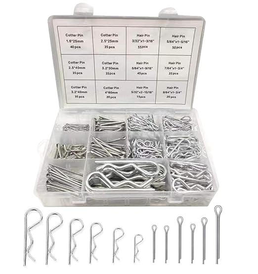 Boatsea 420Pcs Cotter Pin Assortment Kit R Clips Spring Retaining Hair Pins Assortment Kit, Including 6 Sizes 200PCS Cotter Pins and 6 Sizes 220PCS Hairpin Pins, Zinc-Plated