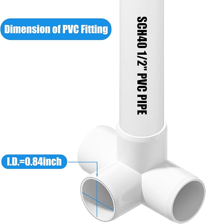 20PCS 4-Way PVC Fittings, 1/2Inch PVC Pipe Fittings for SCH40 PVC Pipe, Heavy Duty PVC Furniture Grade Fitting Connectors for Water Supplies Build PVC Furniture DIY Garden Shelf Greenhouse