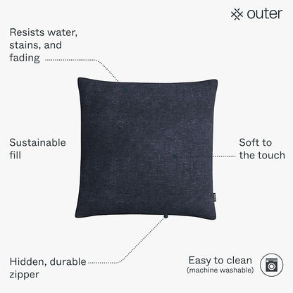 Outer Outdoor Throw Pillow with OuterWeave Performance Fabric, Decorative Outdoor Pillow for Patio & Outdoor Furniture, Includes Machine Washable Pillow Cover and Insert - Deep Sea Navy, 18"x18"