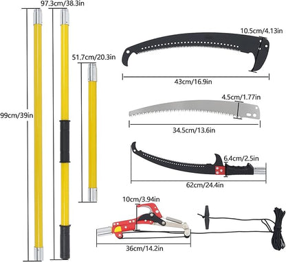 30FT Extendable Pole Saw, Manual Branch Trimmer with Long Handle, Manuals Tree Pruning Saws Band Scissors, 9 Knots Yellow