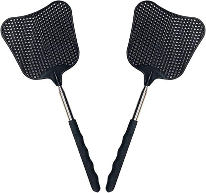 Foxany Telescopic Fly Swatters, Durable Plastic Fly Swatter Heavy Duty Set, Flyswatter with Stainless Steel Handle for Indoor/Outdoor/Classroom (2 Pack)