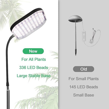 Upgraded Super Bright Grow Lights, 6000K Full Spectrum Standing Floor Plant Light with 336 LEDs & Flexible Gooseneck for Indoor Large Plants, Dimmable & Timer 4/8/12Hrs, 12V 3A High Power Output