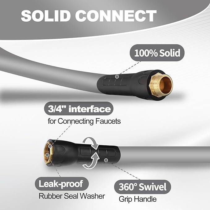 YOTOO Heavy Duty Hybrid Short Garden Hose, Lead in Water Hose 5/8-Inch by 6-Feet 150 PSI, Kink Resistant, All-Weather Flexible with Swivel Grip Handle and 3/4" GHT Solid Brass Fittings, Gray