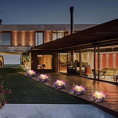 Huaxu Solar Lights Outdoor Decor Purple Lotus Waterproof LED Crackle Globe Glass Metal Flower Decorations for Garden Patio Yard Porch Pathway Ground Tabletop