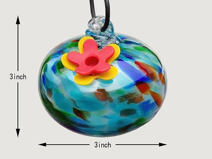 Decorative Glass Wind Chime Type Hummingbird Feeder Hanging Type, Blue with red Floral Design, 6 Hanging Spheres, ant Proof and Sealed, Perfect for Outdoor Garden Decoration.