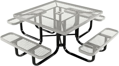 COATEDOUTDOORFURNITURE Heavy-Duty Portable Outdoor Kids Table with Umbrella Hole, Expanded Metal Kids Picnic Table, Commercial-Grade, Made in America (46 in, Square, Childrens, Gray)