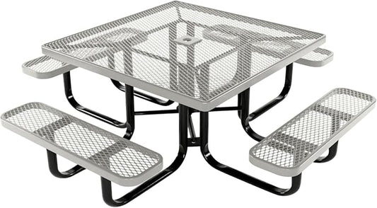 COATEDOUTDOORFURNITURE Heavy-Duty Portable Outdoor Kids Table with Umbrella Hole, Expanded Metal Kids Picnic Table, Commercial-Grade, Made in America (46 in, Square, Childrens, Textured Grey)