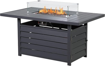 Wisteria Lane 54.3” Outdoor Patio Aluminum Fire Pit Table, 50000 BTU CSA Certified Propane Gas Fire Pit, Rectangular Fire Table w/Stainless Burner, Lava Rock, Waterproof Cover