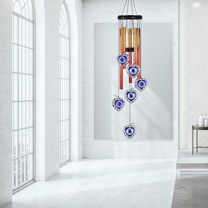 Blue Evil Eye Heart-Shaped Wind Chimes Outdoor Decor, Heart - Evil Eye Wind Bells, Mobile Evil Eye Windcatcher, Blue Evil Eye Amulet Wind Chimes for Home, Gifts for Mom,Balcony,Patio,Garden Decoration