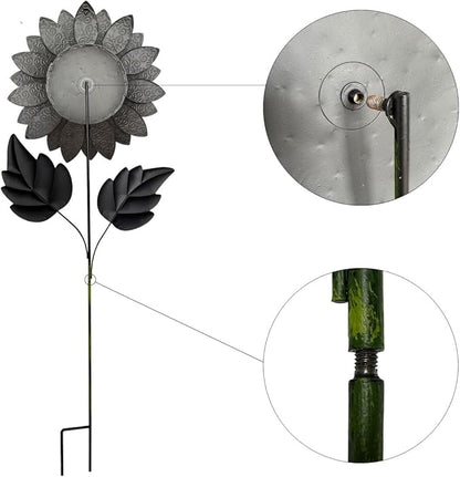 Outdoor Metal Sunflower Stakes, 40 Inch Height, 13 Inch Flower Head, Garden Decor, Set of 2