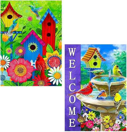 2 pieces spring summer bird garden flag welcome flag, vertical double-sided small yard flag 12 x 18 inches for outdoor family seasonal farmhouse yard lawn outdoor decoration