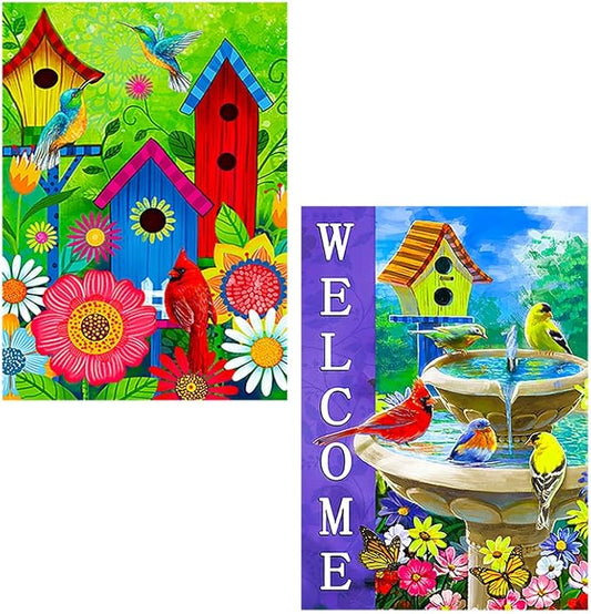 2 pieces spring summer bird garden flag welcome flag, vertical double-sided small yard flag 12 x 18 inches for outdoor family seasonal farmhouse yard lawn outdoor decoration