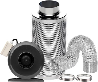 SunStream 4" Grow Tent Ventilation Kit, 203 CFM Inline Fan, Carbon Filter, 25ft Ducting Ventilation System for 2x2/3x3 Grow Tents Indoor Gardening, Hydroponics