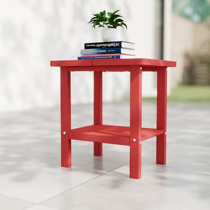 Kingdura Adirondack Outdoor Side Table, 16 x 13 Inches HDPE Plastic Outside End Tables for Patio Pool Porch Backyard Indoor, 2 Tiers Storage Shelf, All Weather Resistant, Easy Maintenance (Red)