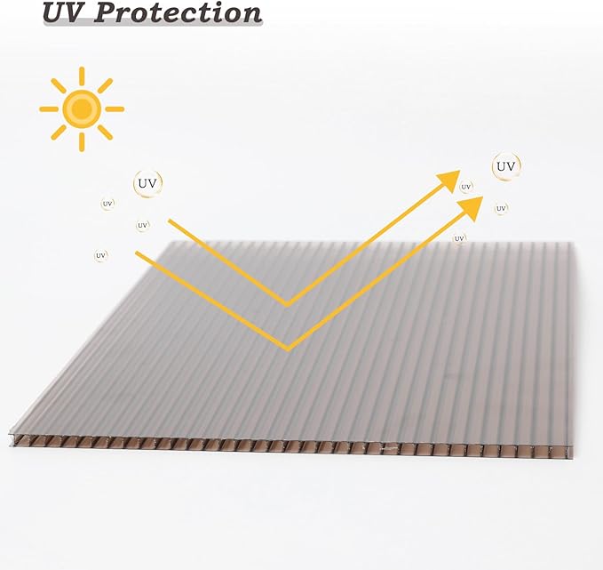 BPS 6Pcs 62'' (W) x 28'' (L) x 0.2'' Polycarbonate Panels, Waterproof UV Protected Reinforced Sheets, Outdoor Greenhouse and Gazebo Covering, Twin-Wall Bronze Sheets