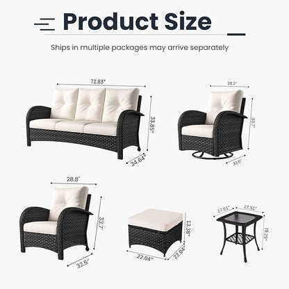 9 Pieces Patio Furniture Sets, Wicker Rattan High Back Outdoor Swivel Rocking Chairs Set with 3-Seat Couch, Ottomans and Side Table