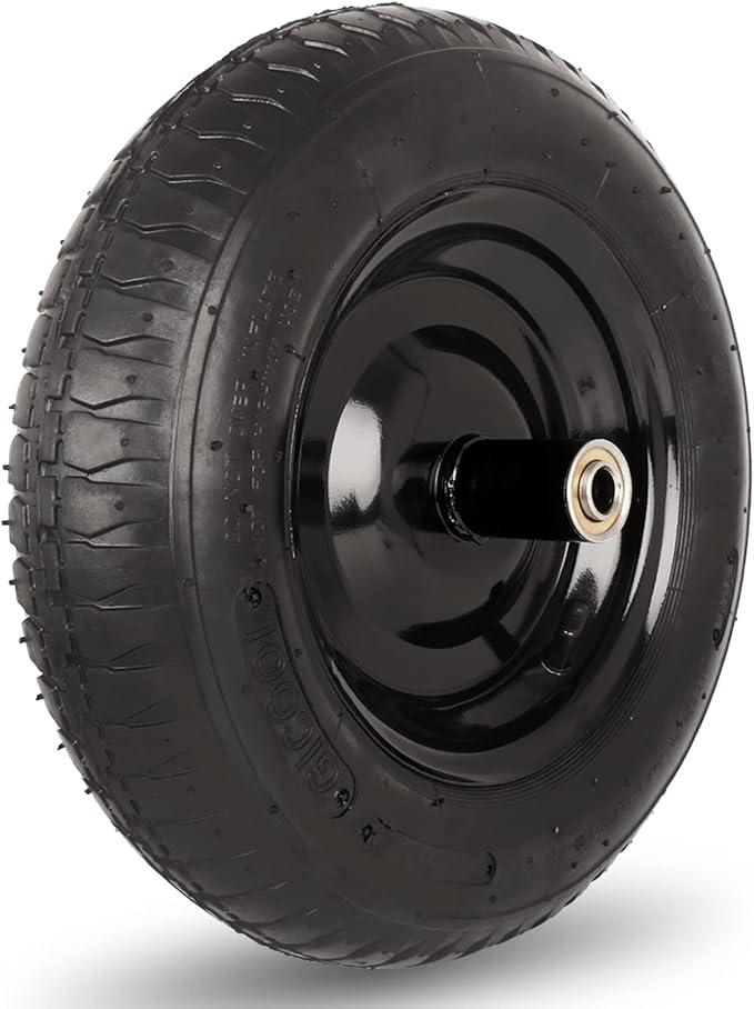 14.5" Wheelbarrow Tire, 3.50-8” Pneumatic Tire, Universal Wheelbarrow Wheel for 4.80/4.00-8”, 4.00-6”, and 2.50-8”, with 6" Centered Hub, 5/8" Axle Bore Hole, Sealed Bearings