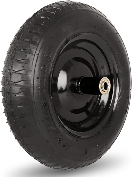 14.5" Wheelbarrow Tire, 3.50-8” Pneumatic Tire, Universal Wheelbarrow Wheel for 4.80/4.00-8”, 4.00-6”, and 2.50-8”, with 6" Centered Hub, 5/8" Axle Bore Hole, Sealed Bearings