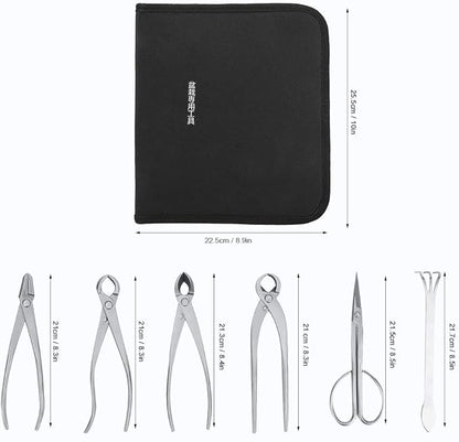 Bonsai Tools Set, 6pcs Stainless Steel Bonsai Garden Plant Tree Scissors Trimming Cutting Tool Set with Storage Bag, Garden Plant Tools